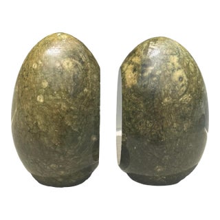 Vintage Jade-Green Marble Stone Bookends – a Pair For Sale