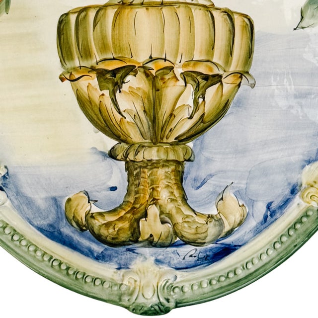 Ceramic Vintage Italian Hand Painted Faience Oval Floral Wall Plaque For Sale - Image 7 of 8