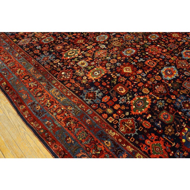 Textile 1900s Blue Navy Harshang Tribal Antique W. Persian Bijar Rug 11'8" X 14'2" Handknotted Wool Carpet For Sale - Image 7 of 18