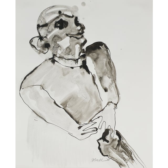 Model Woman* Fran Bull, c. 1988 Model Woman by Fran Bull is an original India ink work showing a seated woman in a...