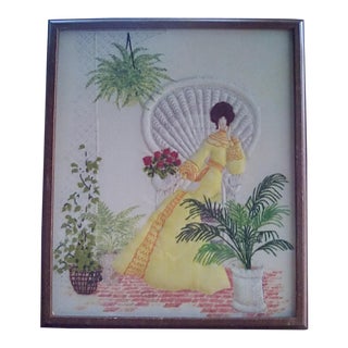 Vintage Framed Needlepoint of a Seated Lady For Sale