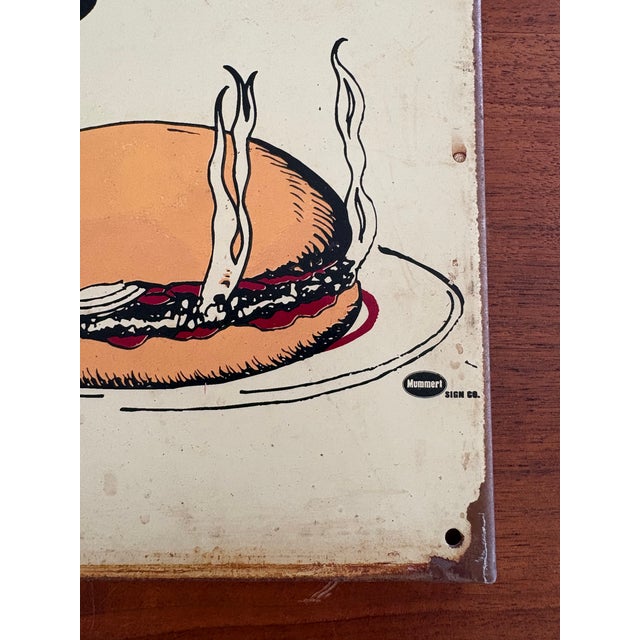 Vintage American Diner “Try Our Hamburgers” Metal Sign – Mid-Century Style Wall Art For Sale In San Francisco - Image 6 of 6