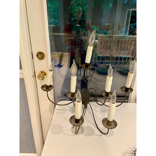 Metal Antique French Wrought Iron Candle Sconces – Electrified 19th Century Wall Lights - a Pair For Sale - Image 7 of 10