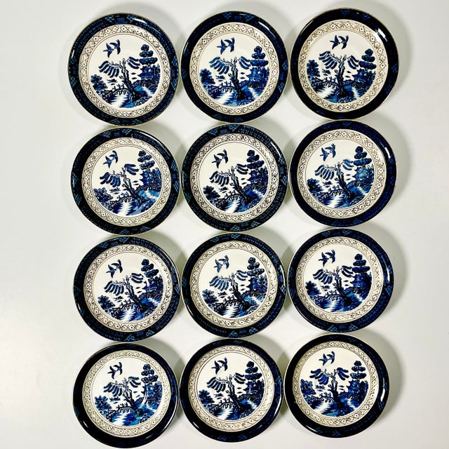 This set of 12 Petite Blue Willow Plates are from the late 1940s when the Allied Forces occupied Japan, as marked on the...