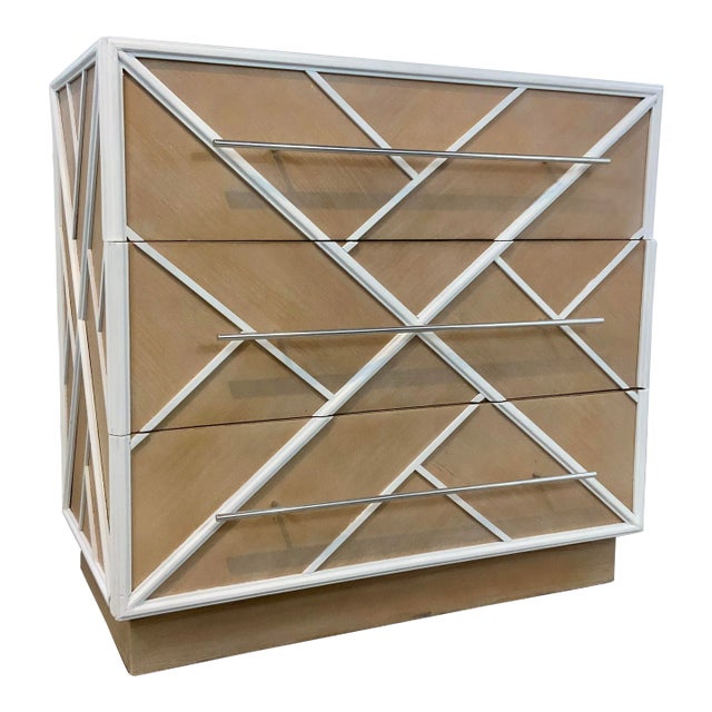 Modern White and Tan Wood Chippendale Chest of Drawers For Sale