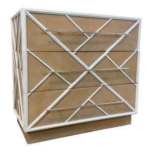 Modern White and Tan Wood Chippendale Chest of Drawers