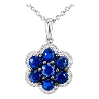 Late 20th Century 14K White Gold Diamond Sapphire Floral Slide Pendant Necklace For Sale