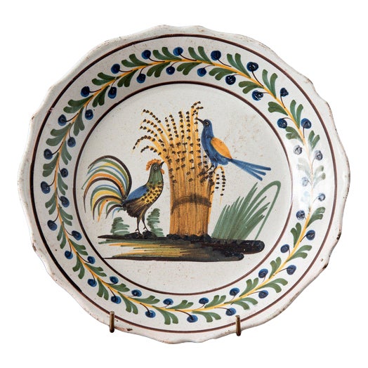 Late 18th Century Birds on Wheat Sheaf Plate from Nevers Faïence For Sale