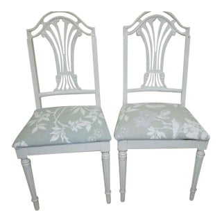 1970s Vintage White Wood Dining Chairs with Upholstered Seats- Set of 2 For Sale