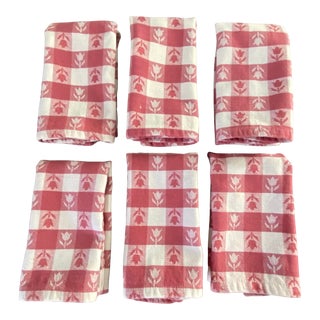 Vintage Late 20th Century Checkered Cotton Tulip Napkins - Set of 6 For Sale