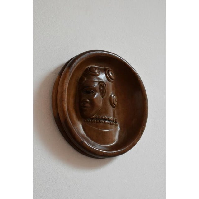 Africanist Low Round Wooden Relief Wall Sculpture, 1970s. For Sale - Image 3 of 6