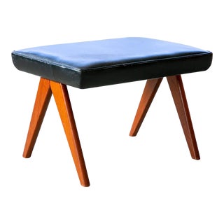 Midcentury Danish Teak and Leather Ottoman or Footstool For Sale