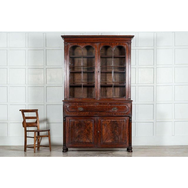 Large Regency Mahogany English Glazed Secretaire Bookcase, 1820s For Sale - Image 4 of 18