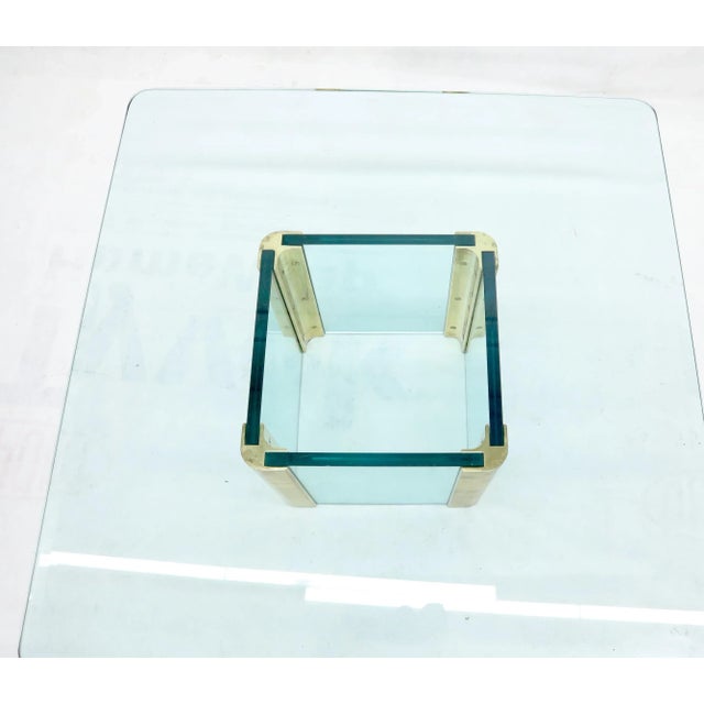 Transparent Mid-Century Modern Square Glass and Brass Coffee Table For Sale - Image 8 of 10