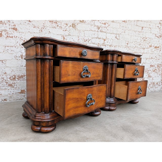 1970s Pair of Vintage Pulaski Solid Wood 3 Drawer King Sized Nightstands/Chests With Elegant E Wood Finish For Sale - Image 5 of 9