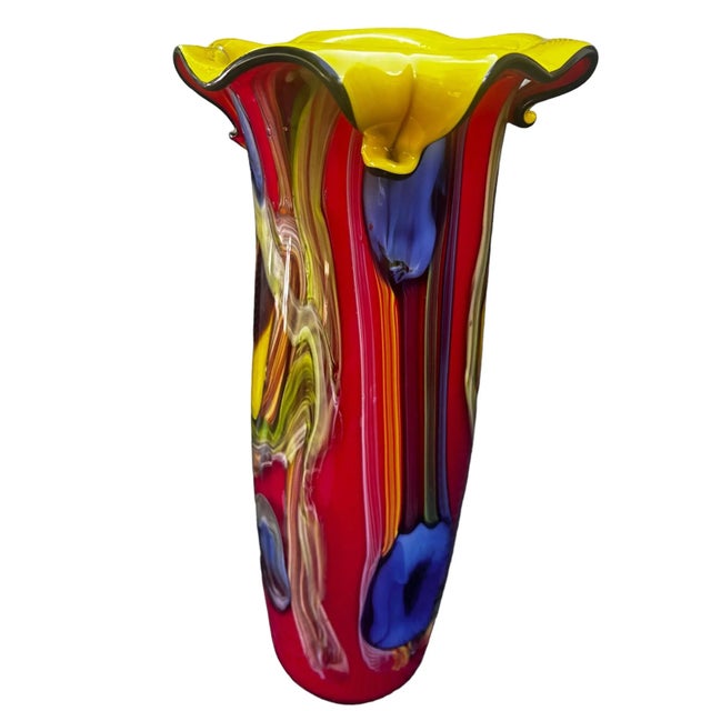 Murano Murano Colorful Cased Floral Studio Art Glass Vase For Sale - Image 4 of 9
