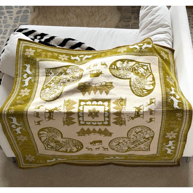 Textile Vintage French Reversible Alpine Jacquard Tapestry Blanket - Chalet & Deer For Sale - Image 7 of 13