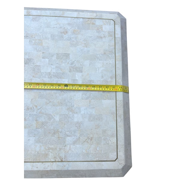 Vintage Tessellated Travertine Stone and Brass Coffee Table Attributed to Maitland-Smith Karl Springer, 45" X 27" For Sale - Image 9 of 12