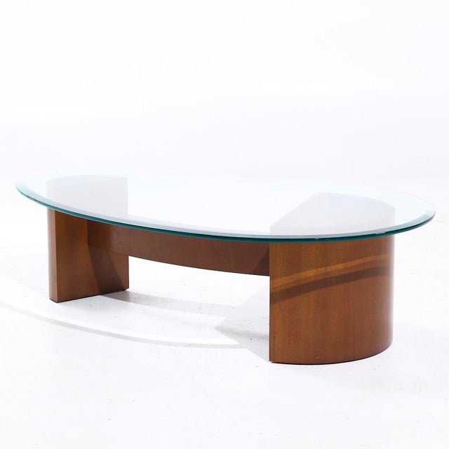 Mid-Century Modern Vladimir Kagan Style Mid Century Walnut and Glass Biomorphic Coffee Table For Sale - Image 3 of 9