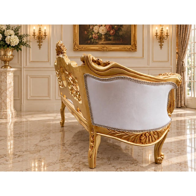Late20C French Louis XVI Gold Pink Damask Settee For Sale - Image 10 of 11