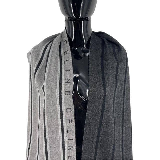 Celine Grey Reversible 100% Wool Scarf | Chairish
