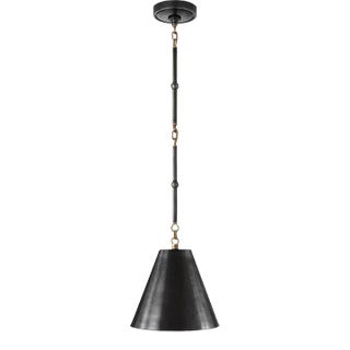 Thomas O'Brien for Visual Comfort Signature Goodman Petite Hanging Shade in Bronze & Hand-Rubbed Antique Brass with Bronze Shade For Sale