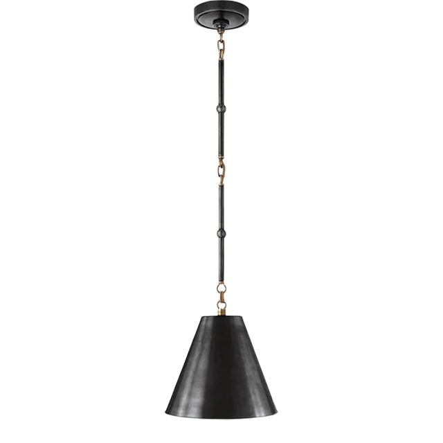 Thomas O'Brien for Visual Comfort Signature Goodman Petite Hanging Shade in Bronze & Hand-Rubbed Antique Brass with Bronze Shade For Sale
