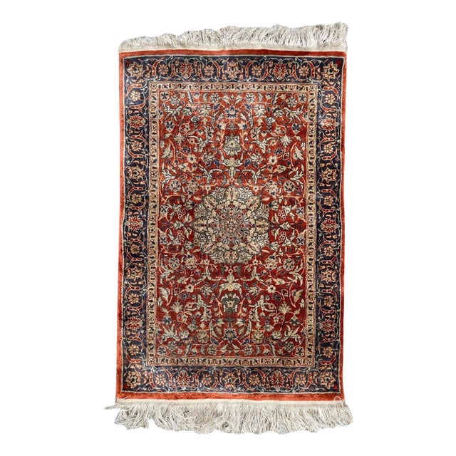 Vintage Middle Eastern Sino Rug in Fine Silk For Sale
