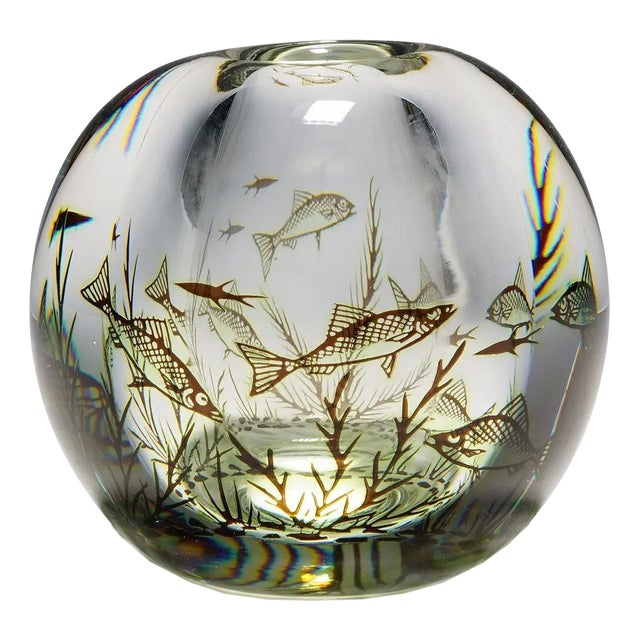 Fish Graal Vase attributed to Edward Hald for Orrefors, Sweden, 1957 For Sale