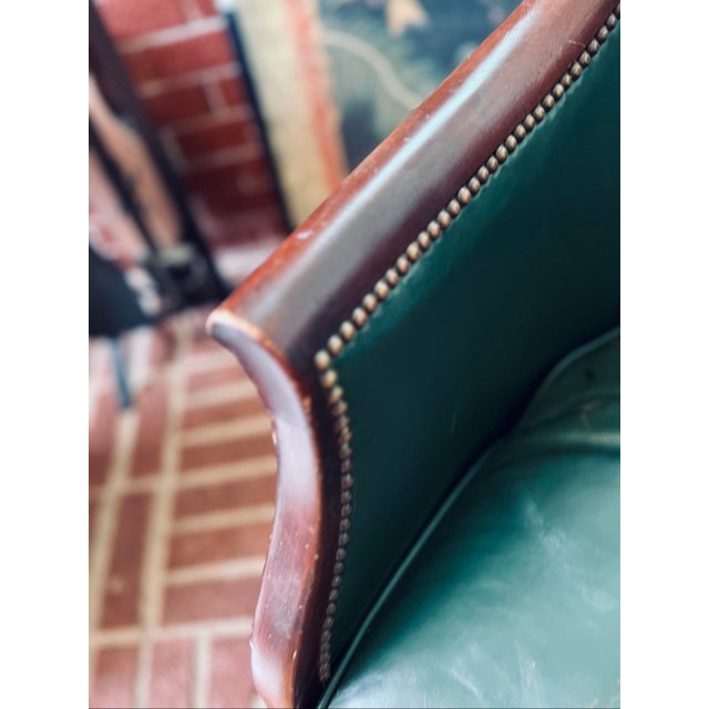 Green Midcentury Green Leather Club Chair With Nailhead Trim in the Style of Hickory Chair For Sale - Image 8 of 14