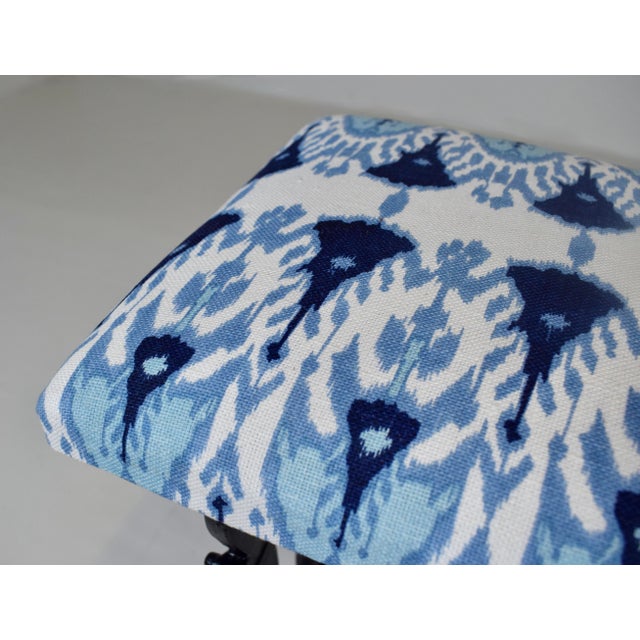 Antique Cast Iron Window Bench, Victorian, Ikat Upholstery, Usa For Sale - Image 9 of 11