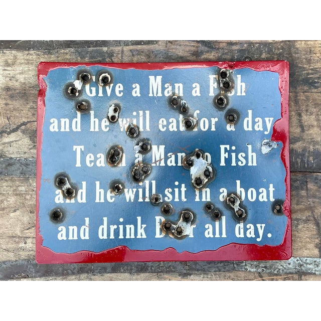Vintage Original Bullet Hole Fisherman Sign For Sale - Image 11 of 12