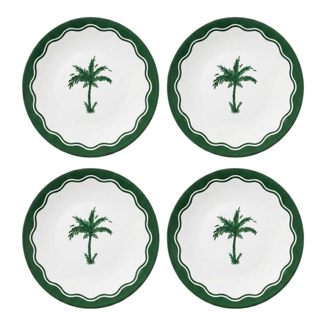 Anthropologie X Fern & Co. Tropical Palm Scalloped Dinner Plates - Set 4 For Sale