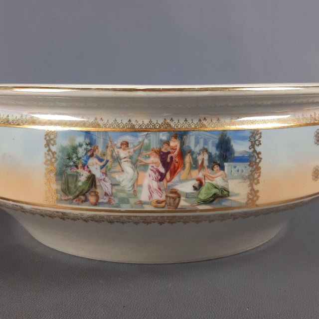 Antique Iridescent Ceramic Bowl with Romanesque Figures, Former Czechoslovakia, Early 1900s For Sale - Image 9 of 14