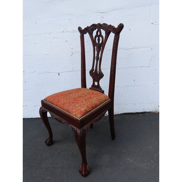 Brown Chippendale Carved Ball and Claw Feet Dining Chairs Set of Two 6632 For Sale - Image 8 of 13