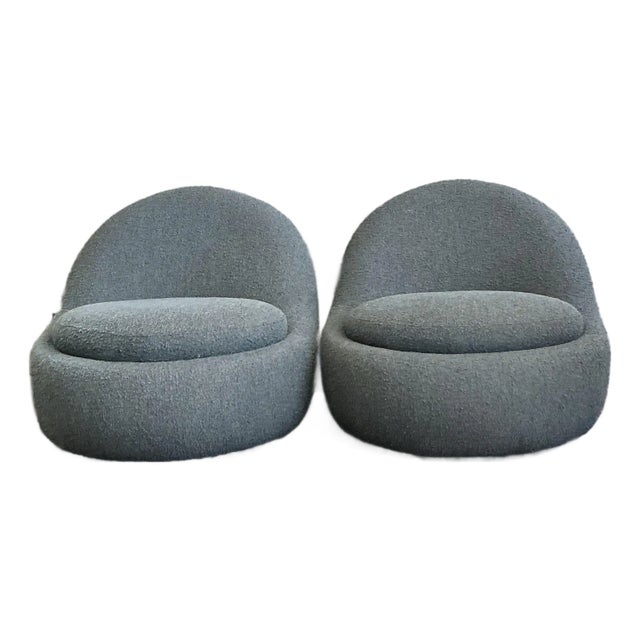 Vintage Boho Contemporary Boucle Swivel Chairs - A Pair For Sale