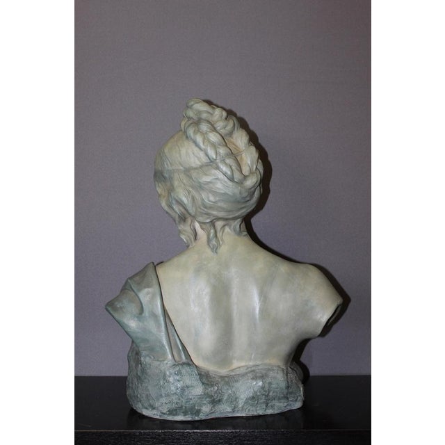 Bust of Young Woman in Ceramic with Blue-Green Patina by Léopold Bernard Bernstamm for Emile Muller, 1890s For Sale - Image 5 of 15