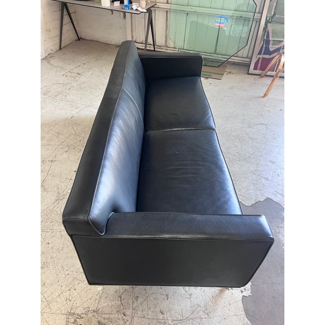 Metal Black Leather and Chrome Theatre Sofa by DWR For Sale - Image 7 of 8