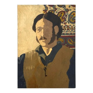 Abstract Boho Original Portrait Oil on Canvas of Man in Vest For Sale