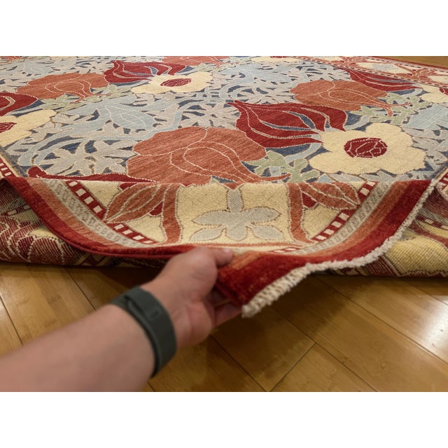 Hand-Knotted Morris Style Rug – 9'2" X 11'10" – Arts & Crafts Floral Wool For Sale - Image 4 of 10