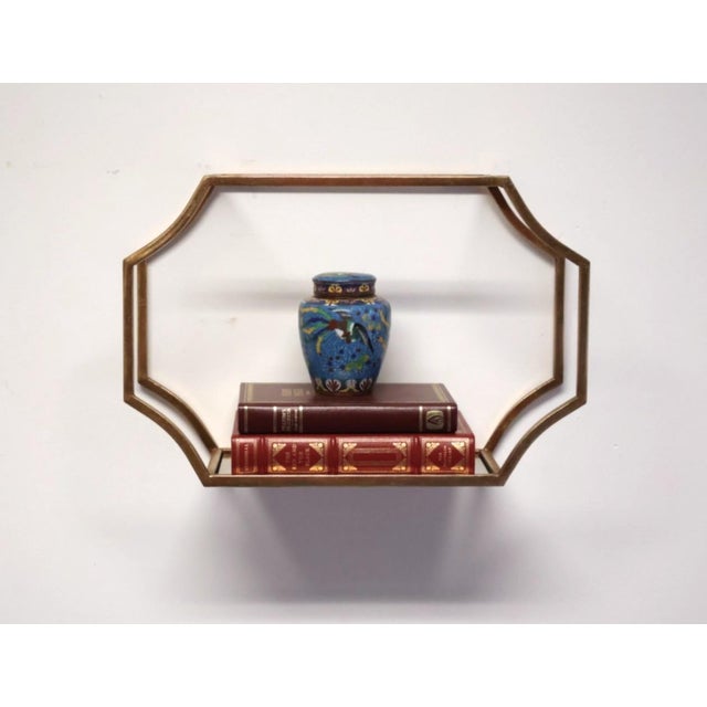 Early 21st Century Set of 3 Gold Metal & Glass Floating Wall Display Shelves For Sale - Image 5 of 8