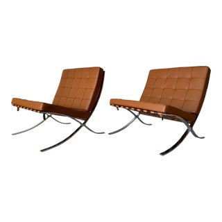 Ludwig Mies Van Der Rohe - Style 'Barcelona' Chrome and Leather Lounge Chairs - a Pair For Sale