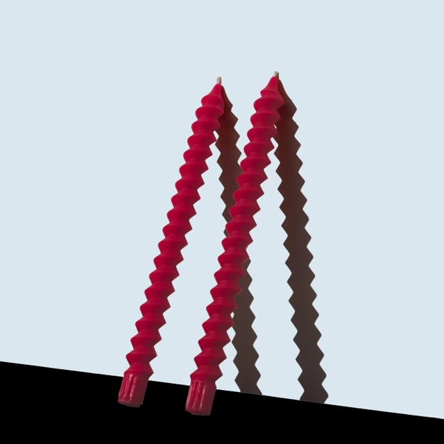 Postmodern Spiral Taper Candles in Dragonfruit Pink - a Pair For Sale - Image 4 of 4