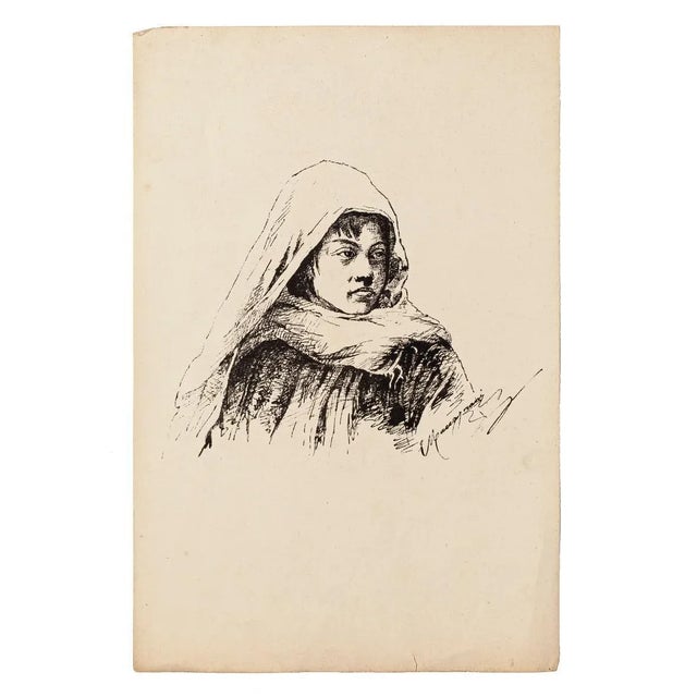 Portrait is an original lithograph realized by an Italian artist in the 19th Century. Signed on the lower right but...
