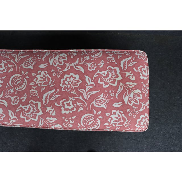 Asian Style Upholstered Window Bench With Black Lacquer Base For Sale - Image 12 of 13