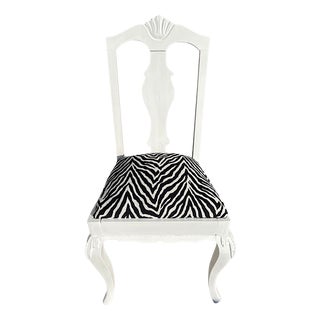 Antique Portuguese Baroque Zebra Fabric Dining Chair, 1890s For Sale