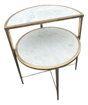 Modern Marble Top Two-Tier Accent Table With Brass Frame
