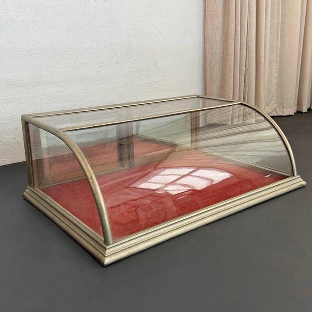 Antique Curved Glass Nickel Plated Countertop Display Case For Sale - Image 4 of 11
