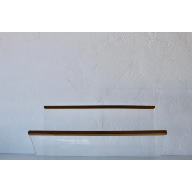 Vintage Thick Lucite Gold Trim Detail Magazine Rack For Sale - Image 4 of 10