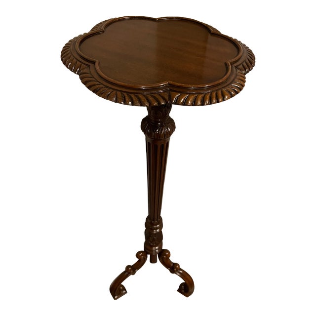 Vintage Carved Mahogany Pedestal Plant Stand For Sale